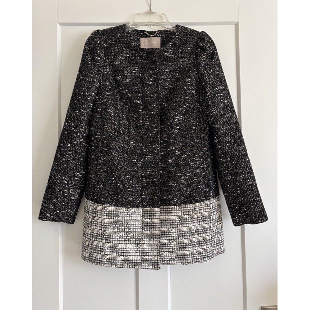 Banana Republic Black & White Tweed Jacket Long Blazer Women XS